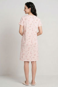 Zivame Beach Dreamer Knit Poly Knee Length Nightdress With In Built Slip On Bra - Soft Pink — thumbnail 2